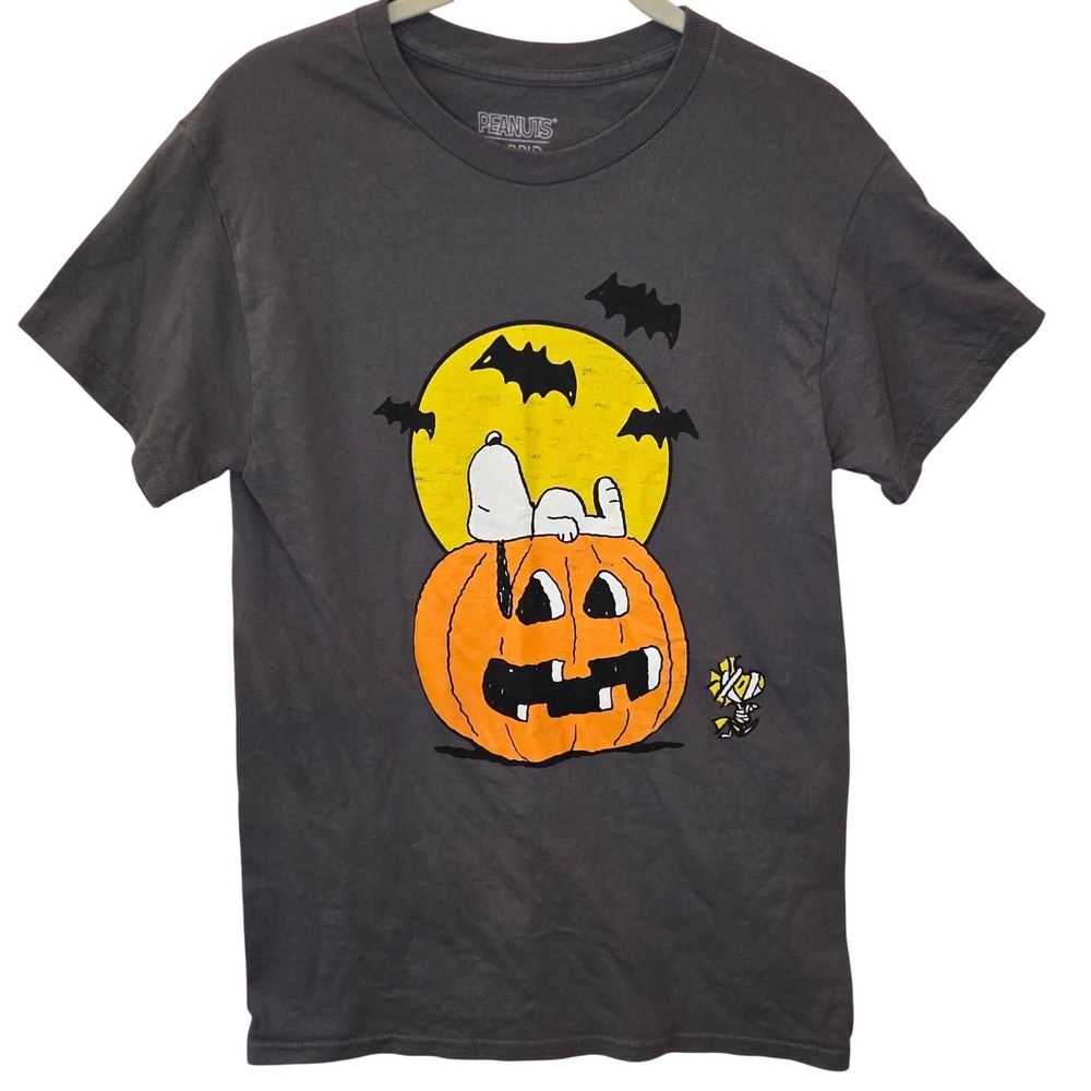 Peanuts Snoopy Halloween Pumpkin Graphic T-Shirt Charcoal Grey Small